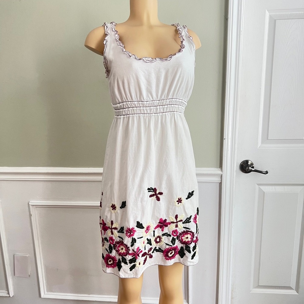Max Studio Floral Cotton Lined Summer Dress Womens Medium White Boho Sleeveless‎